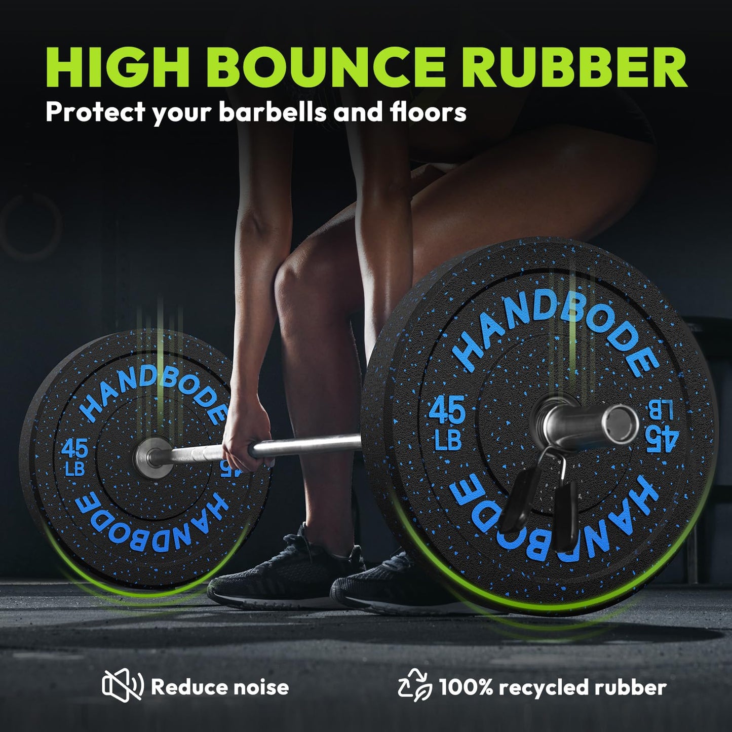 HANDBODE Bumper Plates High-Bounce Olympic Weight Plates, Colored crumb rubber plate for Weight Lifting and Strength Training 160 LB Set A
