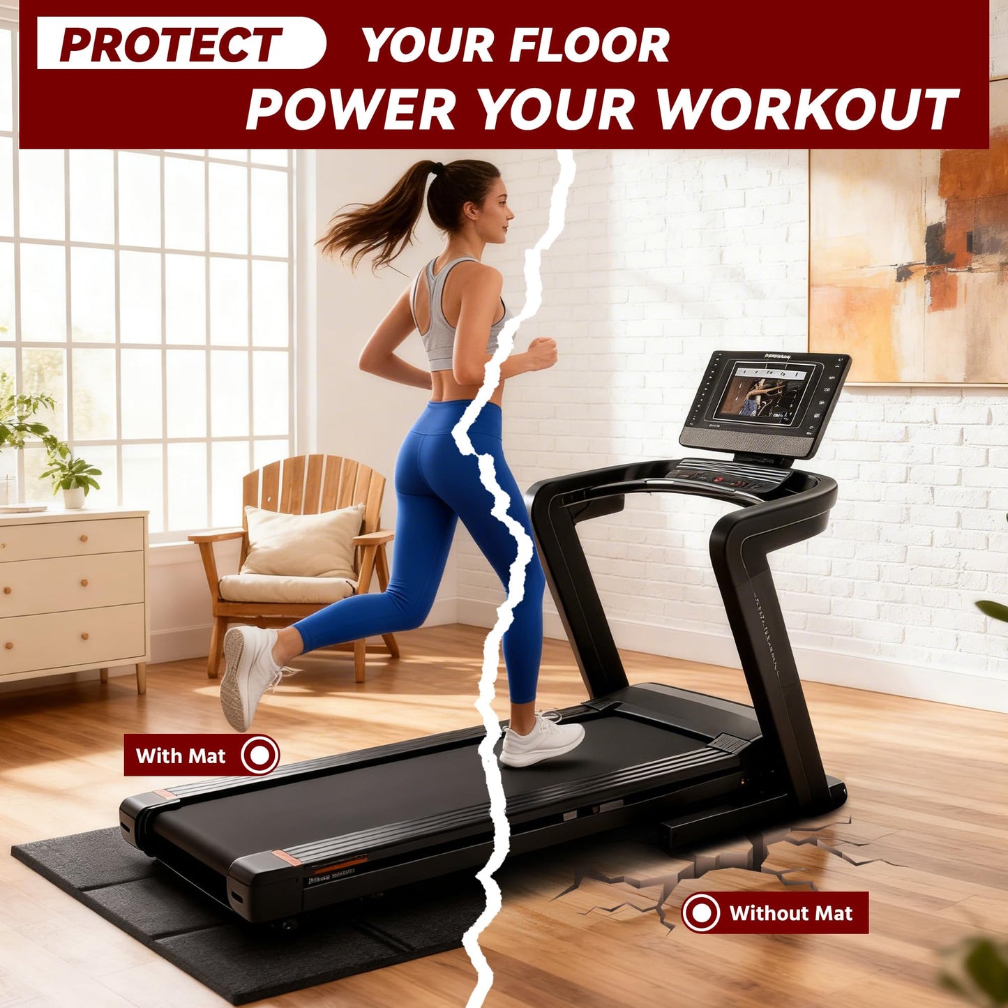 Walking Pad Mat for Carpet, Treadmill Mat for Hardwood Floors, Bike Mats Compatible with Peloton – Non-Slip Exercise Mats, Shock Absorbing & Floor Protection for Home Gym Use (84" Lx 36" W x0.24 Th)
