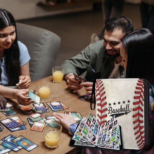 LOMONEH 9 Pocket Baseball Card Binder, 900 Pockets Card Collection Binder with 50 Card Sleeves, 3 Ring Trading Card Binder with Zipper for Baseball & Sports Cards