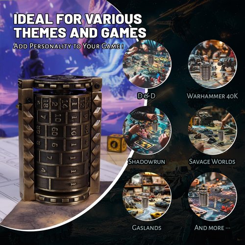 CZYY Rifle Bullet Dice Set - Solid Metal 7 Polyhedral Dice Set with Spinning Container Case & Cartridge Holder Belt - Perfect Role Playing Dice Set for D&D, Tabletop Games (Bronze)