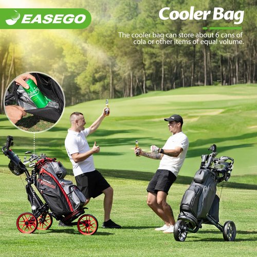 EASEGO Golf Push Cart 3 Wheel : Golf Bag Cart Foldable with Phone Holder/Cup/Umbrella Holder Compact Golf Pull Carts Quick Fold Golf Caddy Push Carts with Large Wheelbase for Different Terrain (red)
