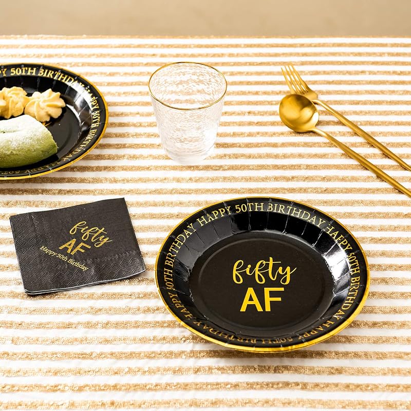50th Birthday Plates 9 In - Gold Foil 50th Anniversary Party, BPA-Free 50 Ct