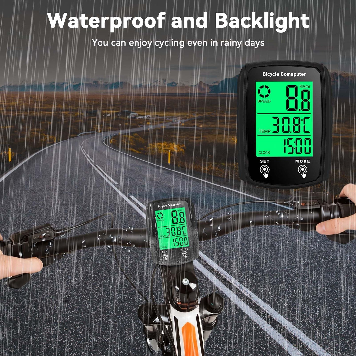 Bike Computer Wired, Bicycle Odometer Wired MPH KM/H Bike Speedometer Waterproof Bike Odometer with Touch Sensor Switch, Big Digital LCD Screen, Automatic Wake-up