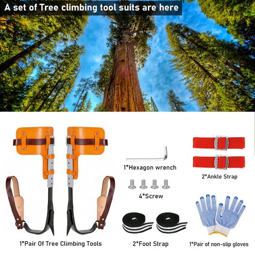 HSSZXFR Tree Climbing Spike, Tree Climbing Gear with Adjustable Climbing Belt and Steel Wire Core Flip Line, Arborist Tree Climbing Kit Tools with Triple Lock Lanyard Adjuster for Tree Work