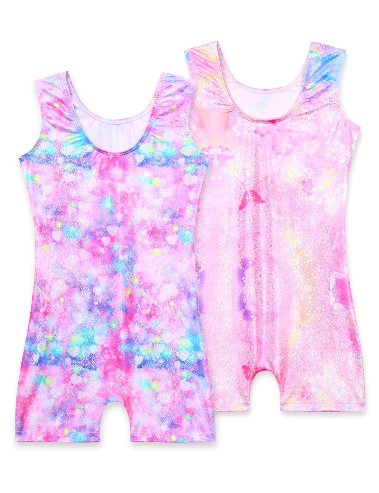 Nokecina Girls Gymnastics Leotards Size 5-6 Years Old Shiny Blue Pink Sleeveless Gym Outfits Biketards