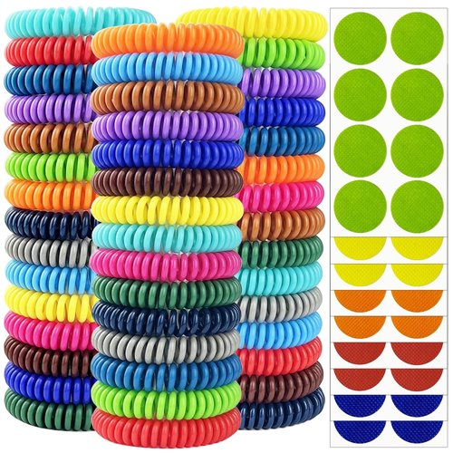 Mosquito Repellent Bracelets 45 Pack, Individually Wrapped Mosquito Repellent Bands with 60 Pcs Mosquito Stickers Patches, DEET Free Insect Bug Repellent Wristbands for Adults and Kids