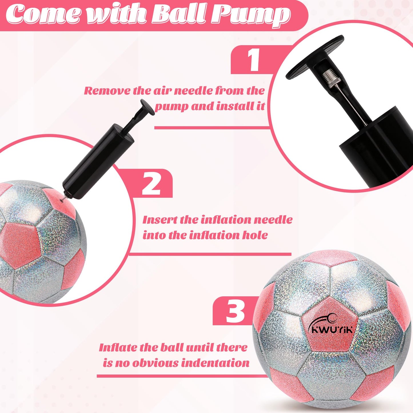 OKWUYiK Soccer Ball Size 5 Glitter Pink & Silver Spliced with Pump Toddler Soccer Ball for Kids Aged 8-12 Outdoor Training Ball for Girls Boys Children Youth Teens(Pink & Silver Spliced, 5)