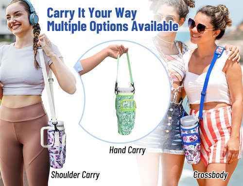 DLOCCOLD Water Bottle Carrier Bag with Phone Pocket for 40 oz Tumbler, Water Bottle Holder with Adjustable Shoulder & Handheld Strap, Carrier Sling Bag for Water Bottle Walking Camping Travelling