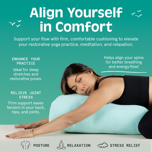 Retrospec Sequoia Meditation Cushion & Yoga Bolster Pillow With Cotton Cover - Supportive 24x12x6in Rectangle for Spine Relief, Joint Support & Posture - Machine Washable With Carry Handle