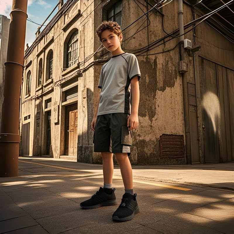 Kids Lightweight Running Sneakers for Boys & Girls - All Black, 3.5 Big Kid