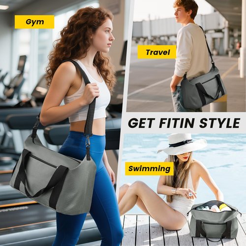 Vorspack Small Gym Bag - 14 Inches Duffle Bag for Travel Lightweight Duffel Bag for Men Women Personal Item Bag Weekender Bag for Travel Sports Gym - Grey