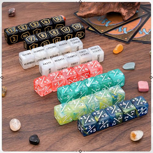 60 Pieces MTG Dice Set with Keyword Token Dice & Plus 1 Life Counter & Shield in 6 Colors for Magic The Gathering, MTG, Cards Gaming Accessories