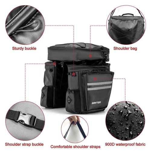 GAVTON 3-in-1 Waterproof Bike Pannier Bag Set 40L Detachable Bicycle Saddle Bag Backpack with Adjustable Shoulder Strap Heavy-Duty Polyester for Commuting Touring Cycling Accessories