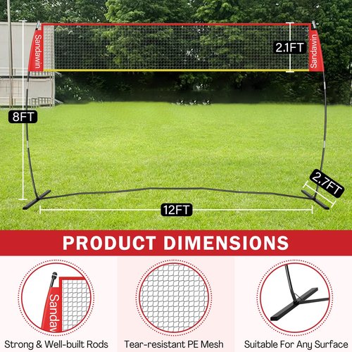 Volleyball Net Outdoor for Backyard 12FT Professional Volleyball Nets Set with Height Adjustable, Portable Freestanding Practice Net with Carrying Bag for Beach, Indoor or Outdoor