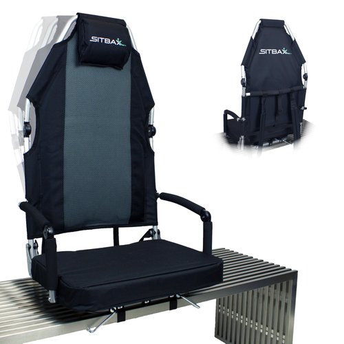 Padded Bleacher Seat – The Ultimate Reclining Stadium Chair with Full Back & Neck Support and 360° Swivel – Lightweight, Foldable, and Portable with Backpack Straps - Patent Pending - OG Black