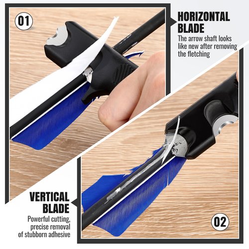 Enhon Fletching Removal Tool Dual Angle Arrow Fletching Tool for Precise Fletch & Glue Removal, Archery Tools with Stainless Steel Blade & Extra Replacement Blades for Arrow Maintenance (Black)