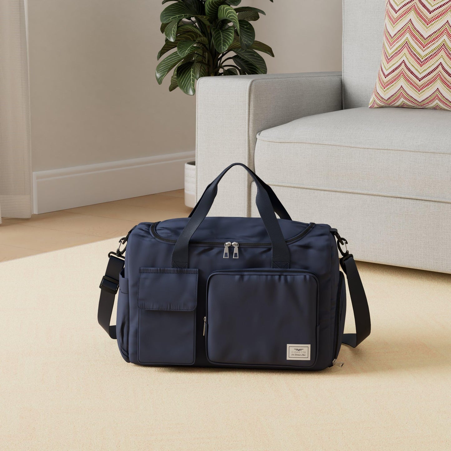 FIORETTO Women's Gym Duffle Bag with Shoes Compartment, 30L Capacity, Ideal for Travel, Gym, Sports, Duffel, Weekender, with Toiletry Bag, Navy Blue
