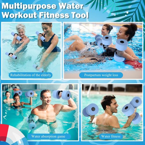 Soulchen 6 Pack Pool Exercise Equipment Water Dumbbells Pool Resistance Aerobic Weights EVA Foam Dumbbell with Handle Strip for Aqua Therapy Water Aerobics Weight Loss Fitness(Pale Blue,Mixed)