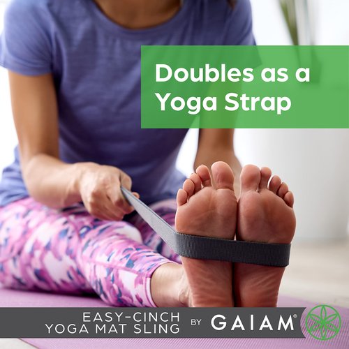 Gaiam Easy-Cinch Yoga Mat Sling - Durable Carrying Strap for Yoga Mat with Metal D-Rings for Secure Fit - Doubles as a Yoga Stretching Strap (No Mat Included), Mulberry