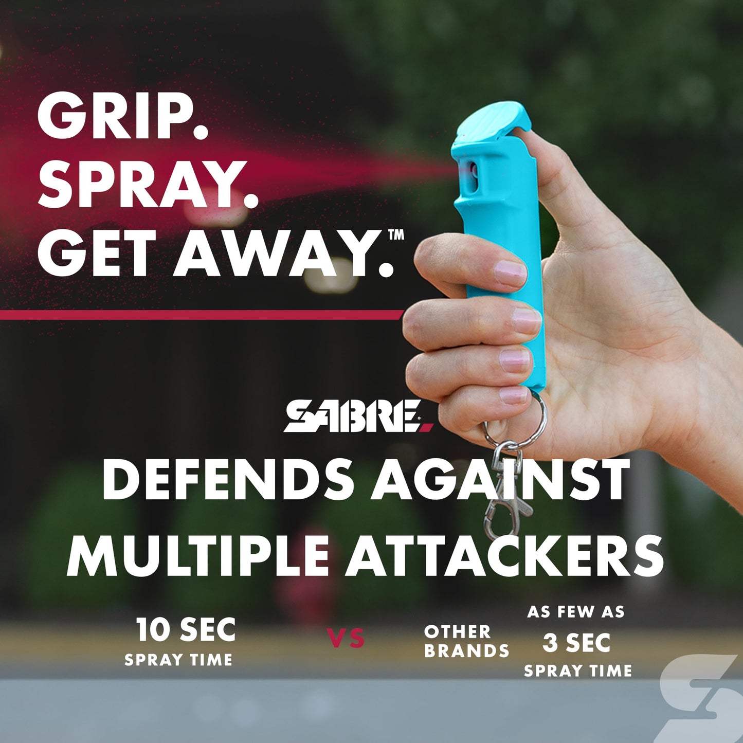 SABRE Pepper Gel Spray with Fast Flip Top Safety & Snap‑Clip Keychain for Self Defense - Max Police Strength OC with UV Marking Dye, Finger Grip, Wind Resistant, 10‑Sec. Spray, 14ft Range, Made in USA