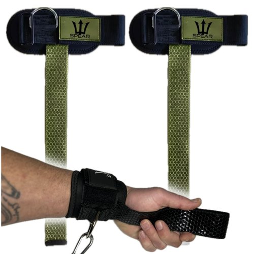 SPEAR Weight Lifting Straps With Cuffed D Ring, Cable Machine Workout, Hex Silicone Grips, Deadlifting, Bodybuilding, Powerlifting, Weight Lifting Wrist Support Wraps for Gym & Training (Ranger Green)
