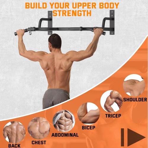 HWOOUSA Wall Mounted Pull Up Bar, Heavy Duty Chin Up Bar, Multi Grip PullUp Bar for Garage, Basement, Wall Mount - Multifunctional Fitness Bar,Supports up to 800 Lbs
