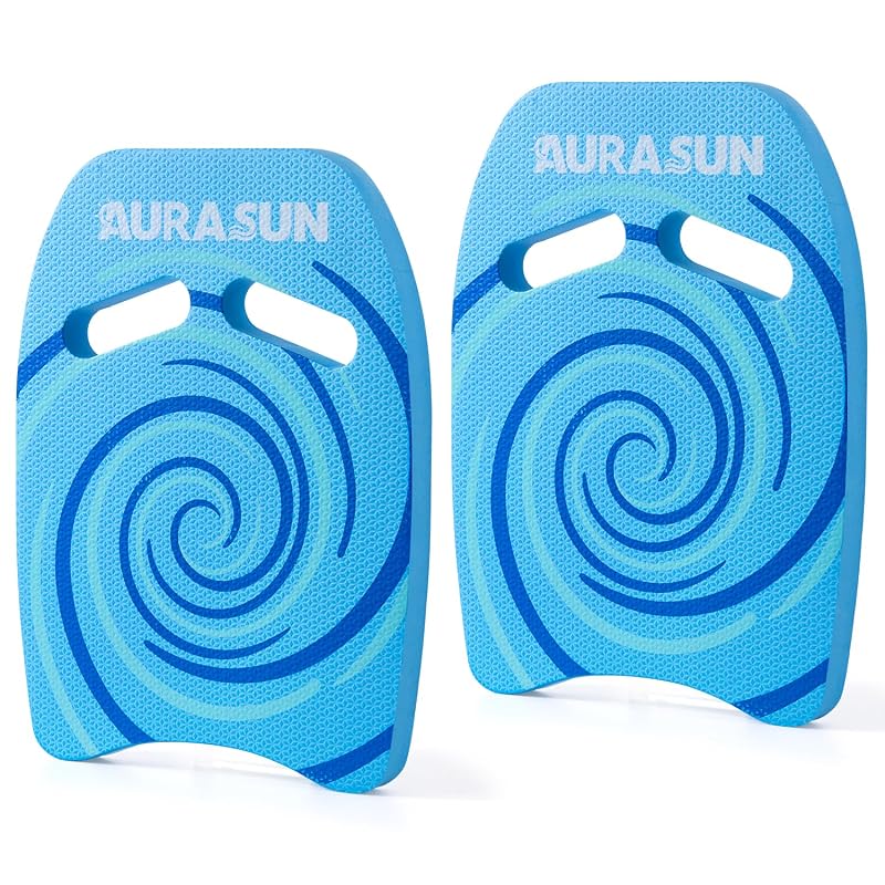 AURASUN 2 Pack Kick Boards for Adults - High Buoyancy Pool Training Aid, Non-Slip 17 x 12.5 x 1.2 in - Blue Variation