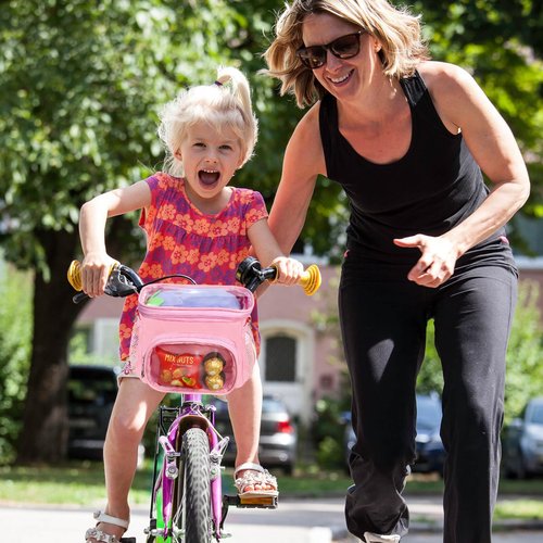 Girls Bike Basket Front, Pink Bicycle Handlebars Basket Fit Most Kids Tricycle Balance Bikes Knee Scooter, Kids Bike Accessories Scooter Bag with Adjustable Shoulder Strap Gifts for Girls