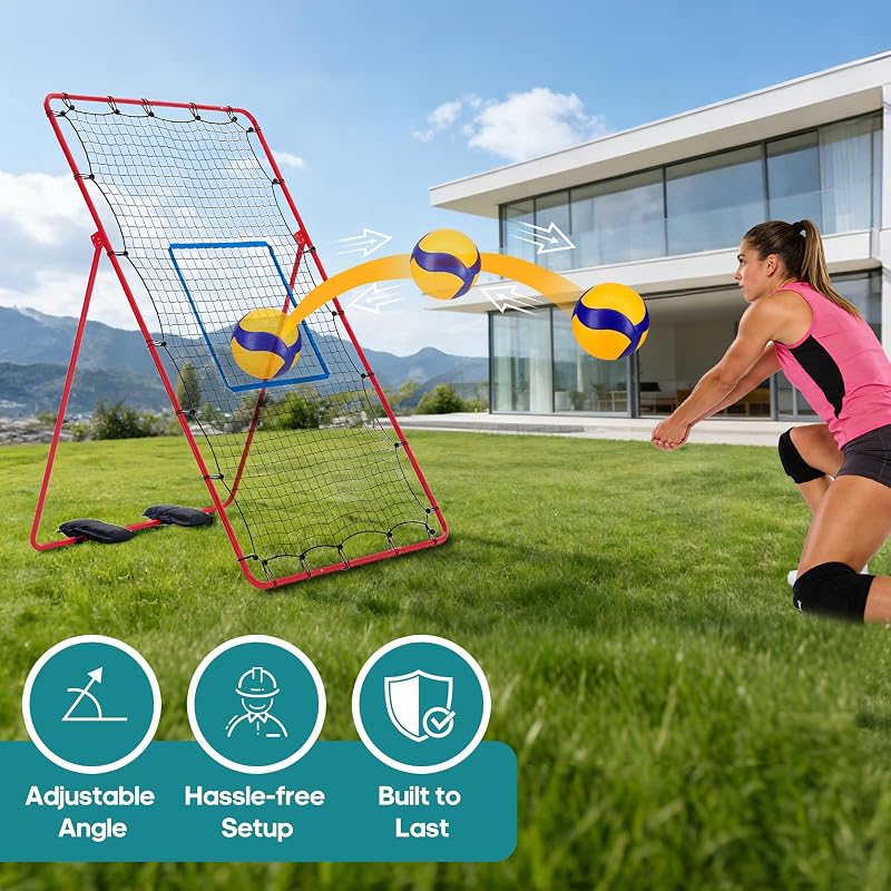 Volleyball Rebounder Net 7x4 ft with Travel Bag - OLIXIS Classic Red