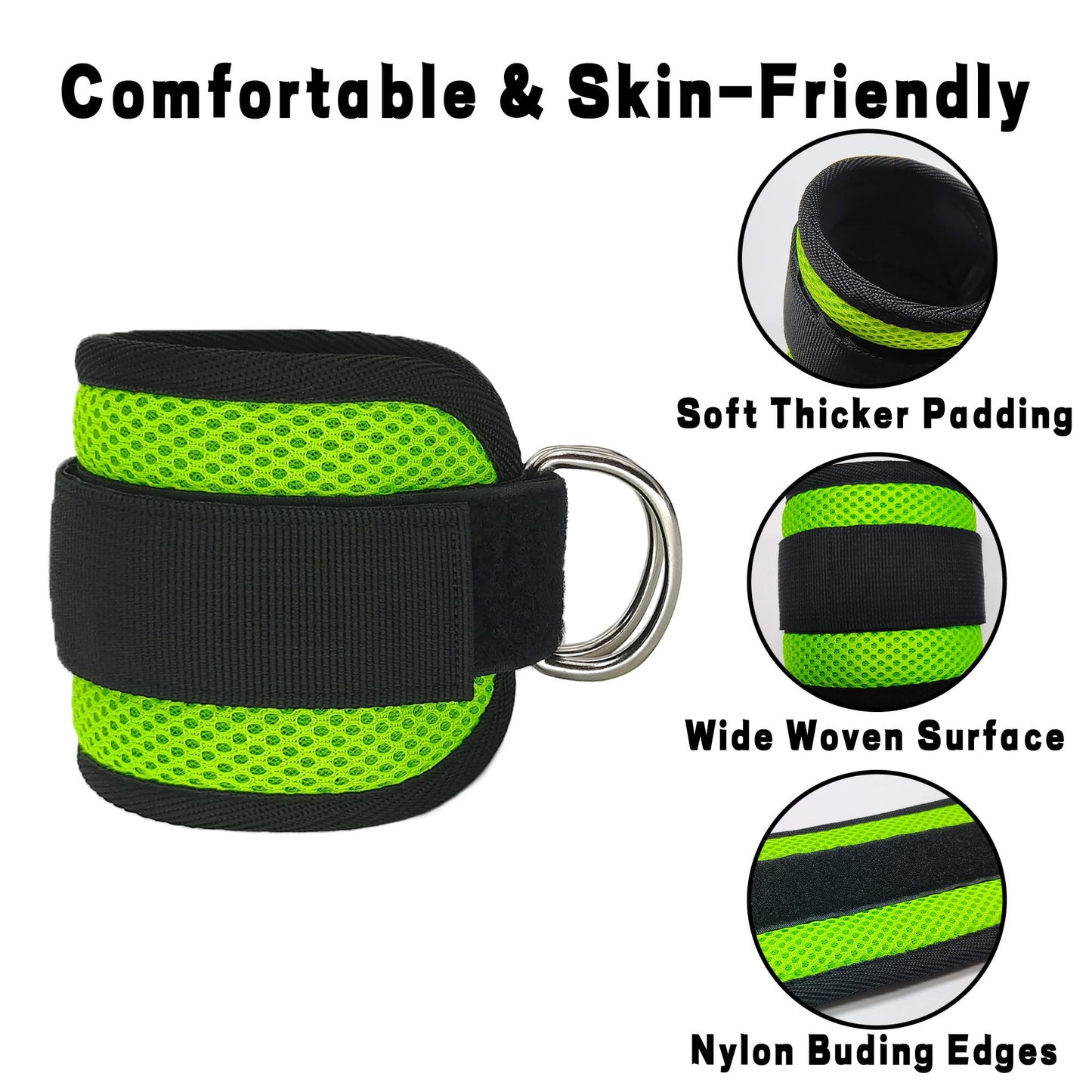 Langmeil 2Pack Comfortable Ankle Strap for Cable Machine, Fitness Work Out Cuff Attachment for Home & Gym, Booty Workouts Kickbacks, Leg Extensions, Hip Abductors Men Women(Green)