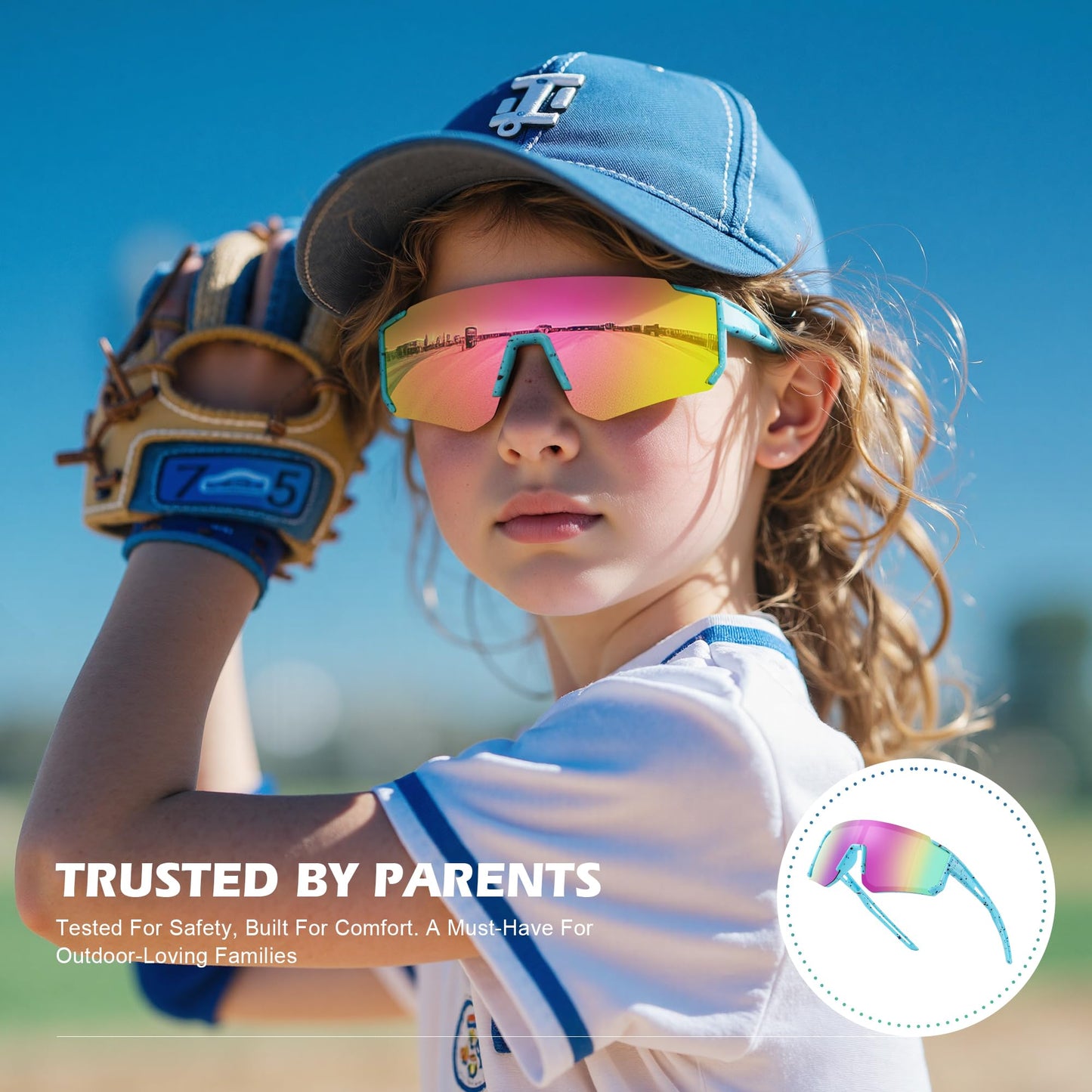 Fanshen Youth Baseball Sunglasses for Kids - Polarized Sunglasses Softball Cycling for Boys Girls Ages 3-12 UV Protection