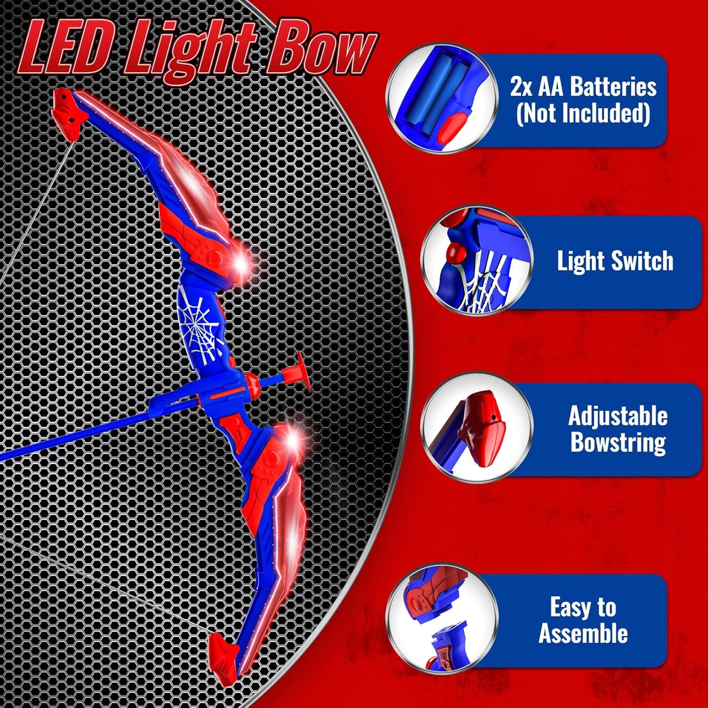 Kids Bow and Arrow Set, Led Light Up Bow and Arrow for Kids, Archery Set with Quiver & Web Target, 10 Suction Cup Arrows & Another 3 Target Cans, Outdoor Games for 4-6 8-12 Year Old Boys