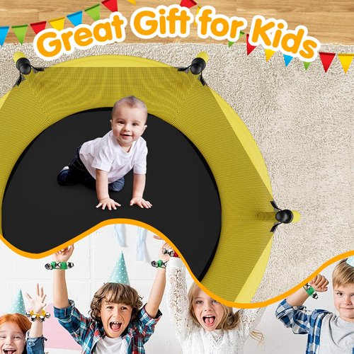 55" Toddler Trampoline for Kids with Safety Enclosure Net, 5FT Trampoline for Kids Indoor & Outdoor with Basketball Hoop, Birthday Gifts for Boy and Girl, Age 3-8