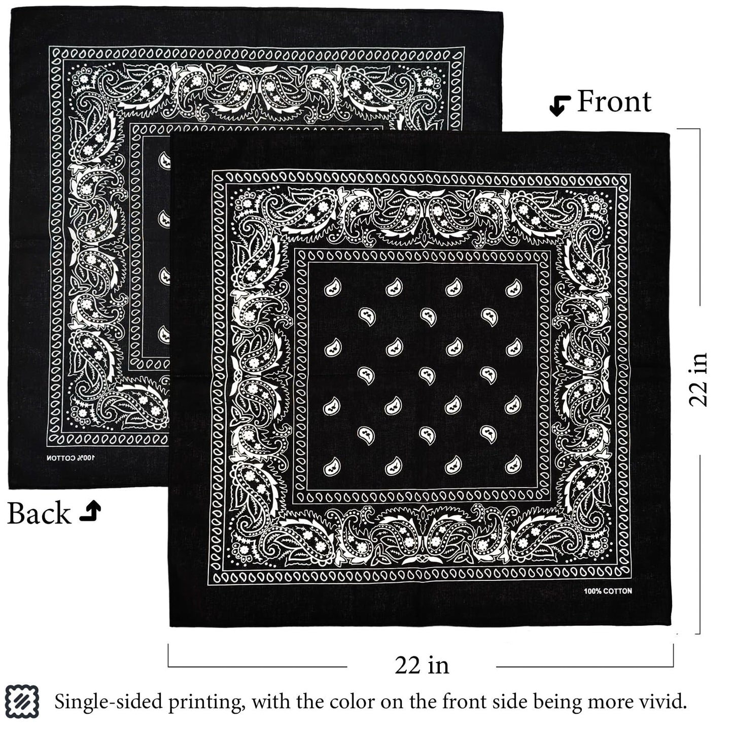 Gorgeous Island 4 Pack 100% Cotton Bandanas 21.5x21.5 inches - Black/White/Cream/Brown