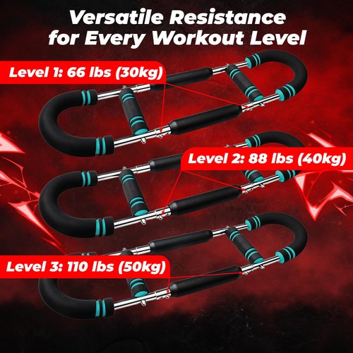 Twister Arm Trainer Chest Workout Equipment - 66-110lbs Adjustable Resistance Upper Body Muscle Strength Builder Clip Exerciser for Men - Home Gym Wrist Exercise Pectoral Strengthener Bar Device