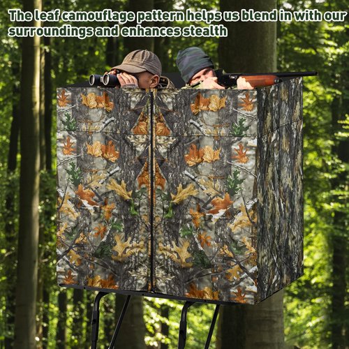 See Through Hunting Treestand Blinds, Four-sided Tree Stand Wrap Camo Blind Cover 2 Man Ladder Stand Blind Kit Visible Camouflage Blinds with Zipper Pocket Storage Bag for Deer Hunting, 142" x 35"