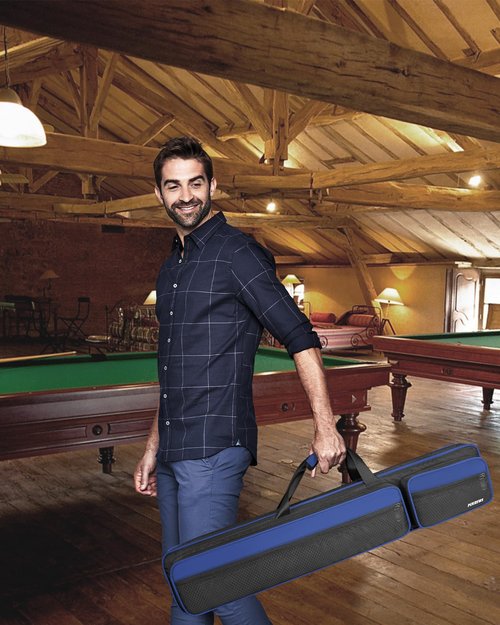 PEKREWS Pool Cue Case, Pool Stick Case 4x5 with Multiple Pockets Holds 4 Butts 5 Shafts, Soft Padded Sturdy Pool Cue Bag, Billiard Cue Backpack with Adjustable Shoulder Straps for Men and Women