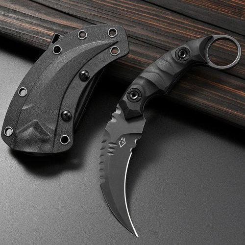 Gtkii GTK691 Fixed Blade Knife D2 Steel Blade Nylon Fiberglass Handle with Kydex Sheath for Outdoor Camping Hunting Hiking Survival EDC Tool(Black)