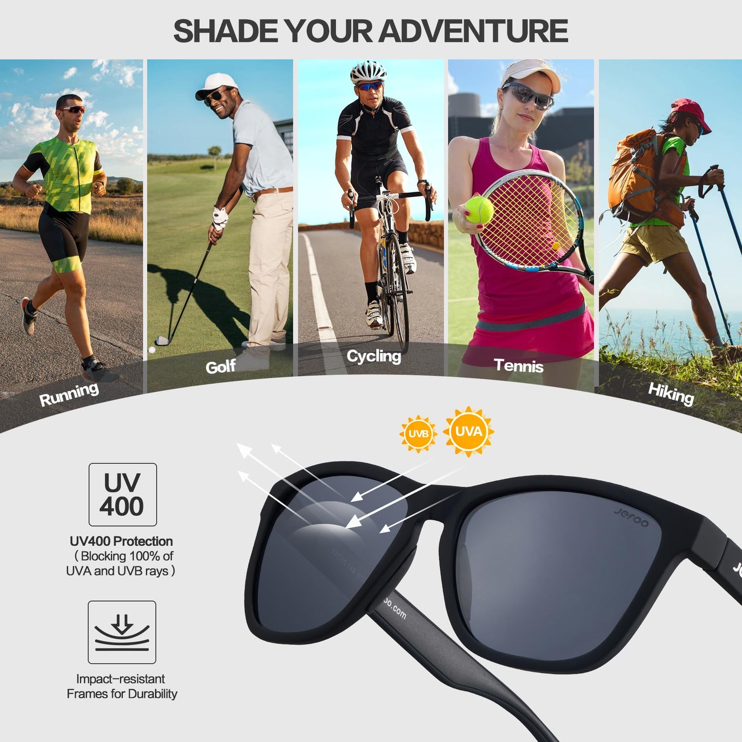 Jefoo Polarized Sports Sunglasses for Women Men Running Retro Trendy Sun Glasses UV400 Protection Tangle Free