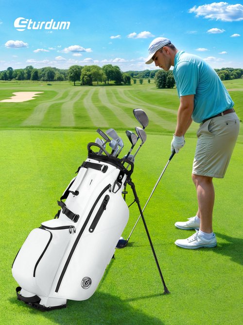 Golf Stand Bag, Lightweight Golf Bags with 7 Way Full-Length Dividers for Men Women, Cooler Pockets, Weather-Resistant, Ergonomic Adjustable Strap,White