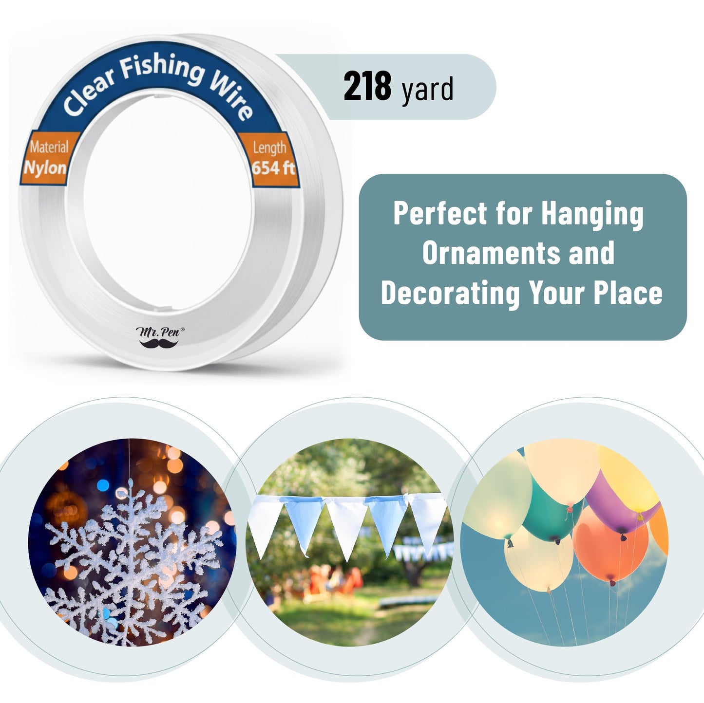 Mr. Pen- Fishing Line Clear String for Hanging, 218 Yard, 2 Pack