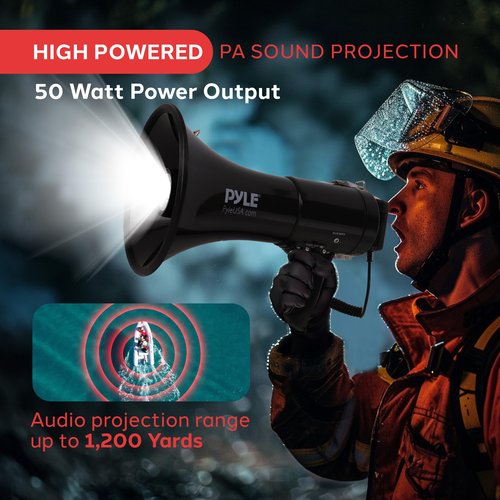 Pyle Portable Compact PA Megaphone Speaker with Alarm Siren & Adjustable Volume - 50W Handheld Lightweight Bullhorn - with Mic, AUX IN for MP3 & Rechargeable Battery - Indoor Outdoor Use - PMP561LTB