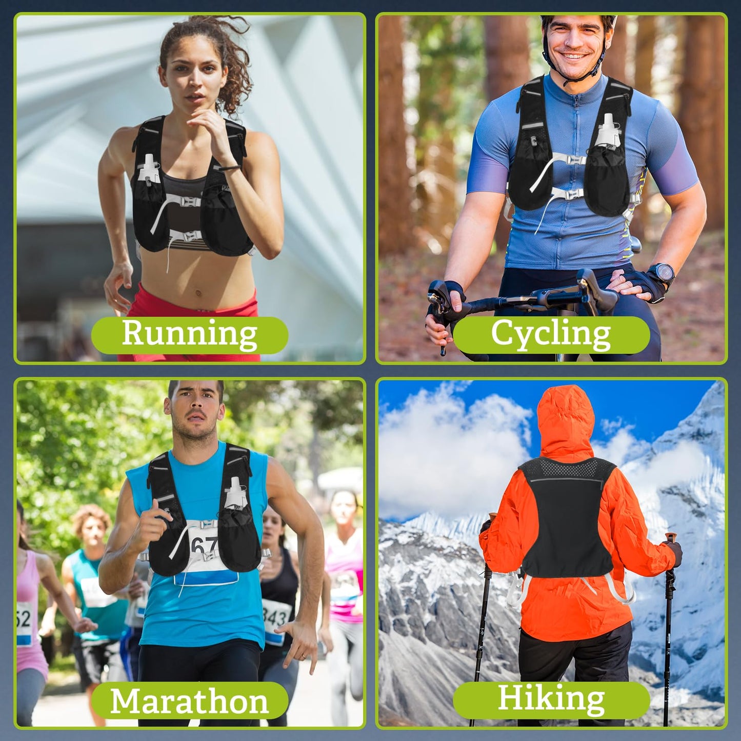 Hydration Vest for Women & Men – Lightweight Running Backpack with 500ml Soft Flask, Adjustable & Breathable, Reflective Gear with 7 Pockets for Marathon, Hiking, Cycling