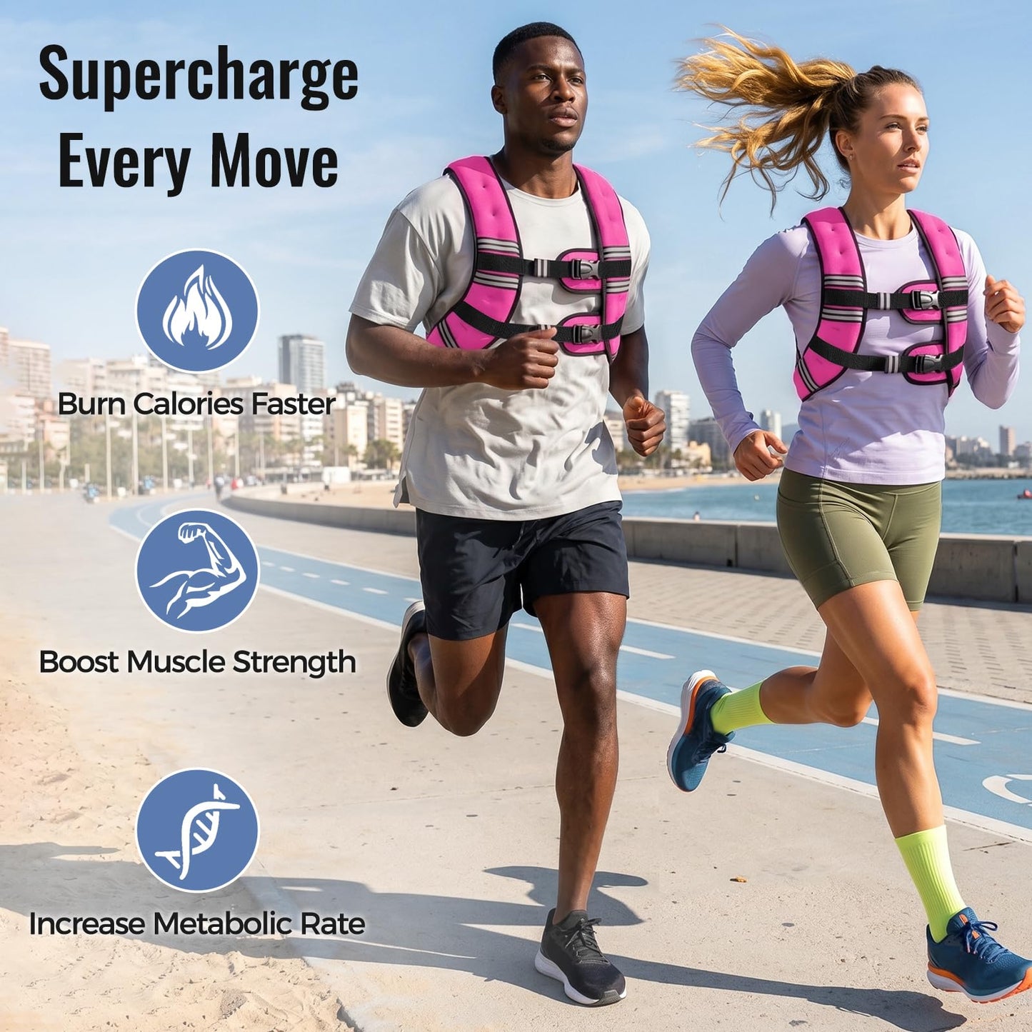 Zeerun Weighted Vest, 6lb/8lb/10lb/12lb/15lb/18lb/20lb/24lb/30lb for Men Women, Reflective Stripe Adjustable Buckle, Comfortable Durable Rucking Vest for Walking Running Strength Training, 30LBS-Pink