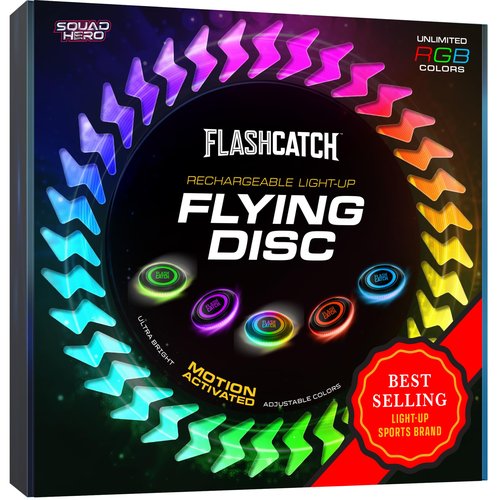 FlashCatch Light-up Flying Disc - Rechargeable, Multi Color, Motion Activated Frisbee - Teen Boy Gifts - Cool Birthday Men - 13 Year Old Boys Gift - Teenage Boy - Teens Stuff 10-12 12-14 13-15