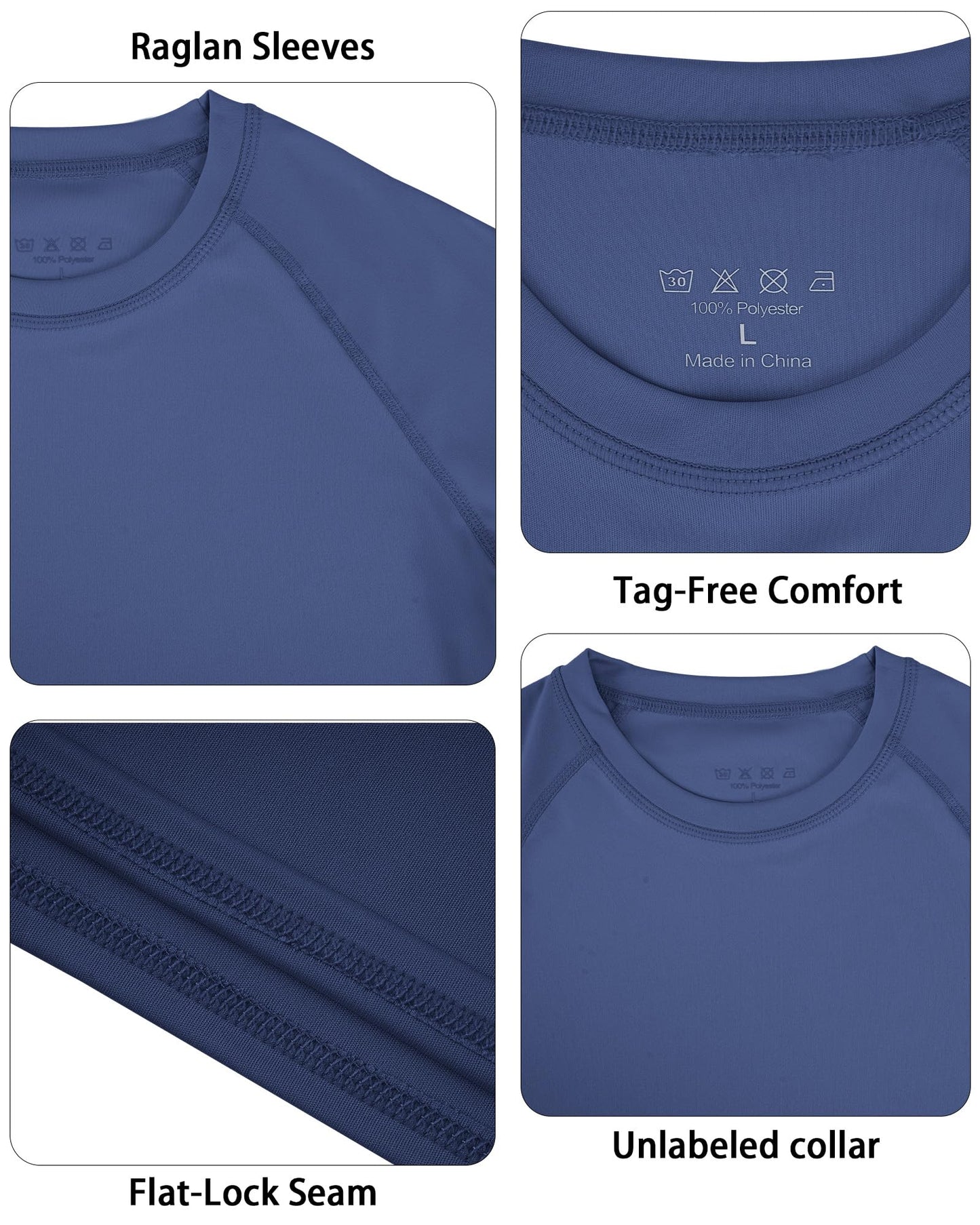 Boys UPF 50+ Rash Guard Swim Shirt, Kids Youth Long Sleeve Sun Protection UV Rashguard Shirts for Water Surfing Beach Deep Sea Blue