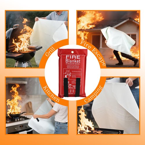 FJNATINH Silicone Fire Blanket 1Pack, Emergency Fire Safety for Home and Kitchen - 40" x 40" Thicked Fireproof Flame Retardant Blanket for Rapid Fire Suppression
