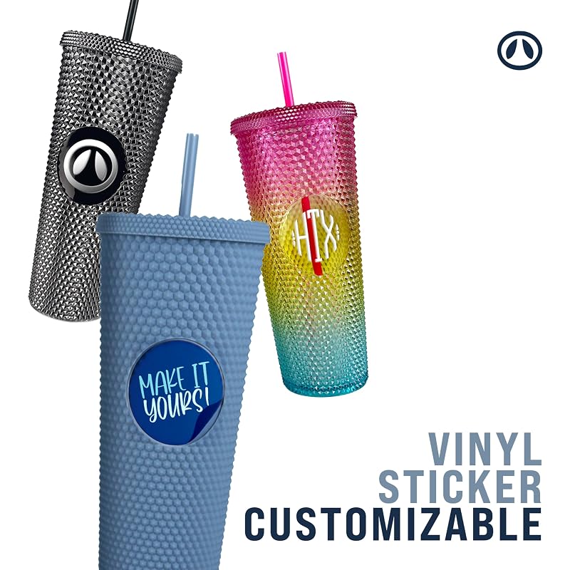 Hogg 24 oz Studded Tumbler with Lid and Straw - Glossy Pink, Glitter Rhinestone Cup