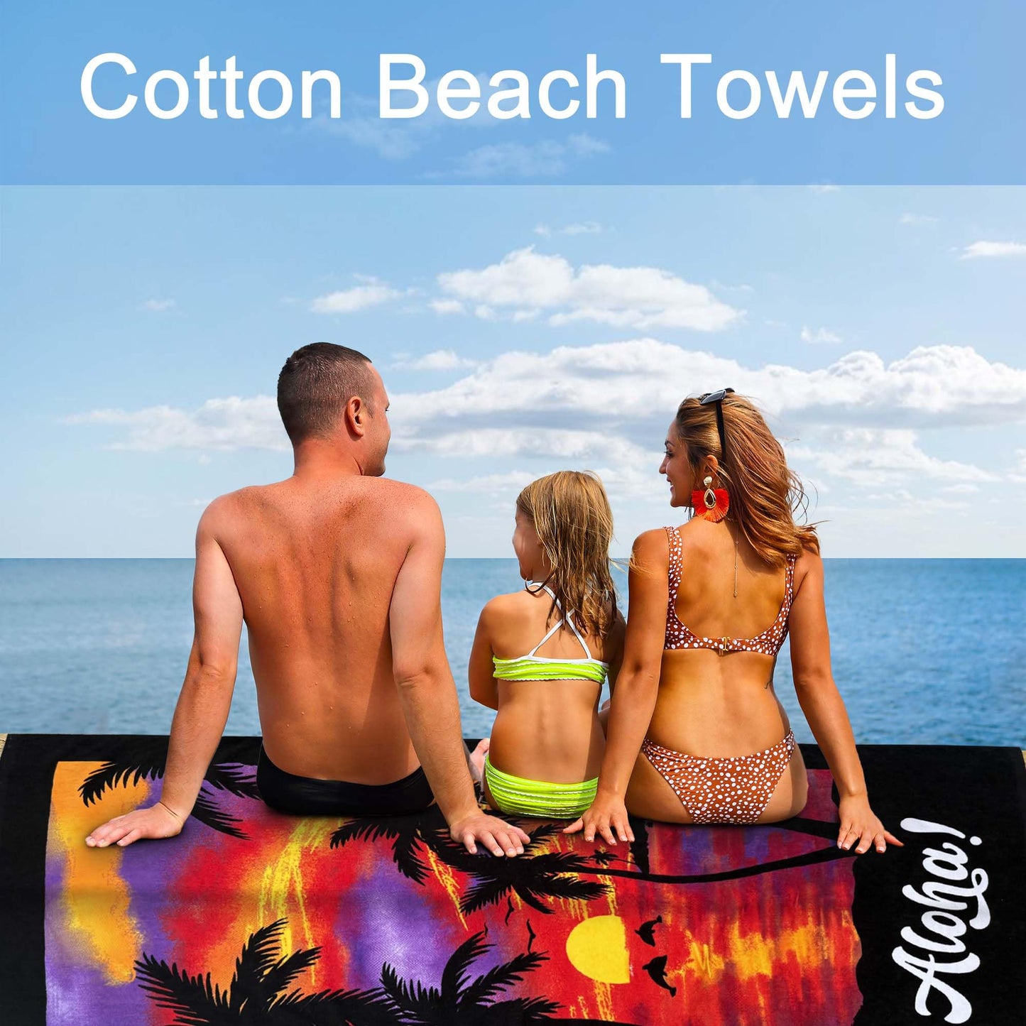 VOOVA & MOVAS Palm Sunset Beach Towels 2 Pack, 33"X65" Cotton Lightweight, Ultra Soft Absorbent Terry Towels for Adults Teens, Swim Pool Beach Camping Travel Gift