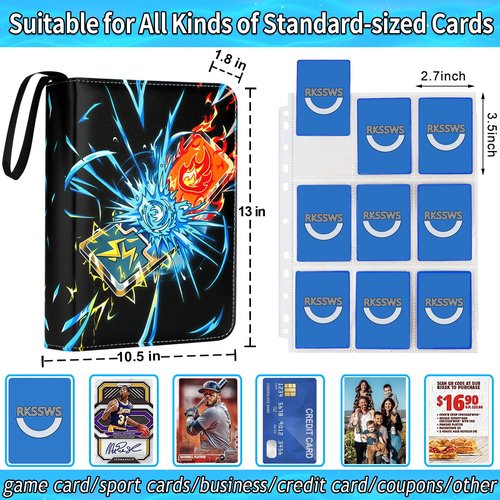 Rkssws 9-Pocket Trading Card Binder, Holds 900 Cards with 50 Removable Sleeves, Creative Design Card Holder Album for Standard Size Cards, Portable Card Collect Display Case Gift for Boys Girls